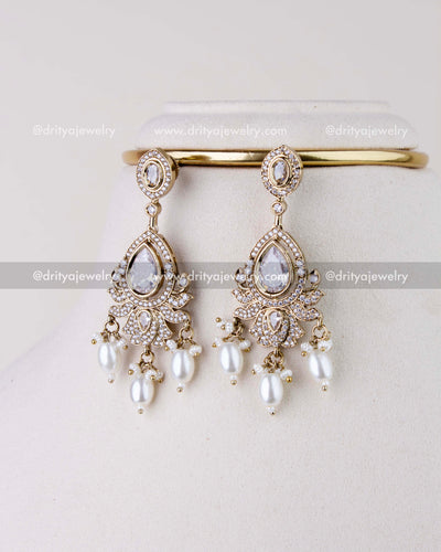 1275-W matching Victorian dangler earrings with diamond white stones and pearl drops