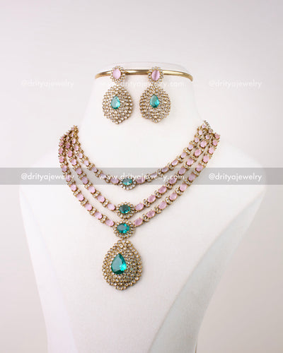 1296-BP full view of Victorian layered necklace set with earrings