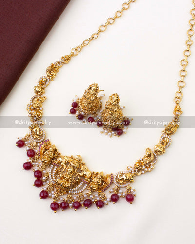 1101-R complete Lakshmi temple short necklace set with matching jhumka earrings