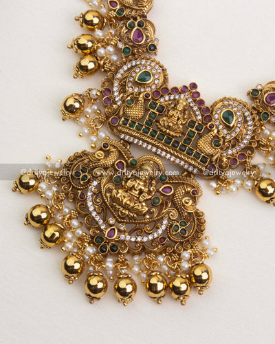 1249-GO close-up of temple pendant with god idol and bead drops