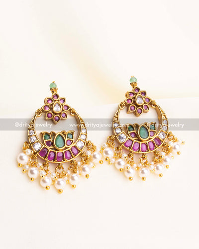 SKU 1170 butta stone earrings front view with pearl drops