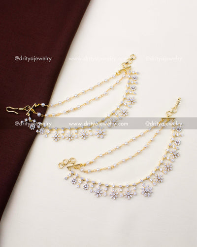 1231 - Pair of premium CZ floral champaswaralu hair chains laid flat