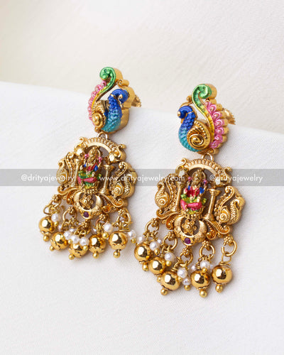 SKU 1280 premium meenakari Lakshmi short necklace set earrings front view