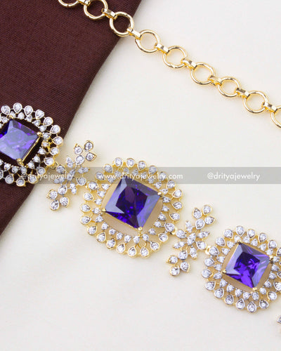 1228-PU premium purple CZ diamond replica waist chain close-up view