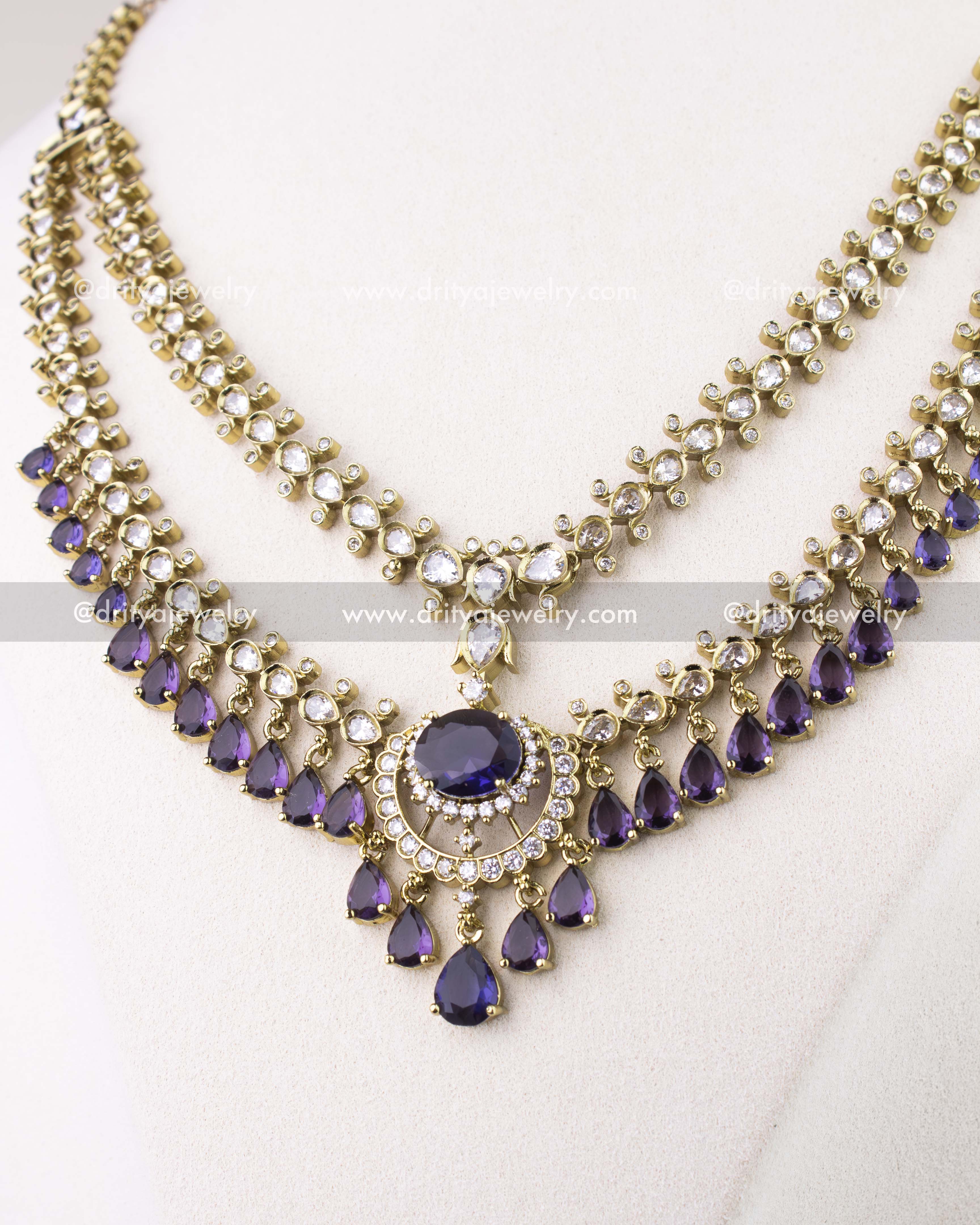 1088-PU - Close-up of Victorian layered necklace centre purple stone pendant