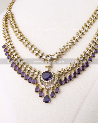 1088-PU - Close-up of Victorian layered necklace centre purple stone pendant