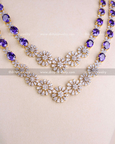1215-PU close-up of double-layer CZ floral necklace centerpiece
