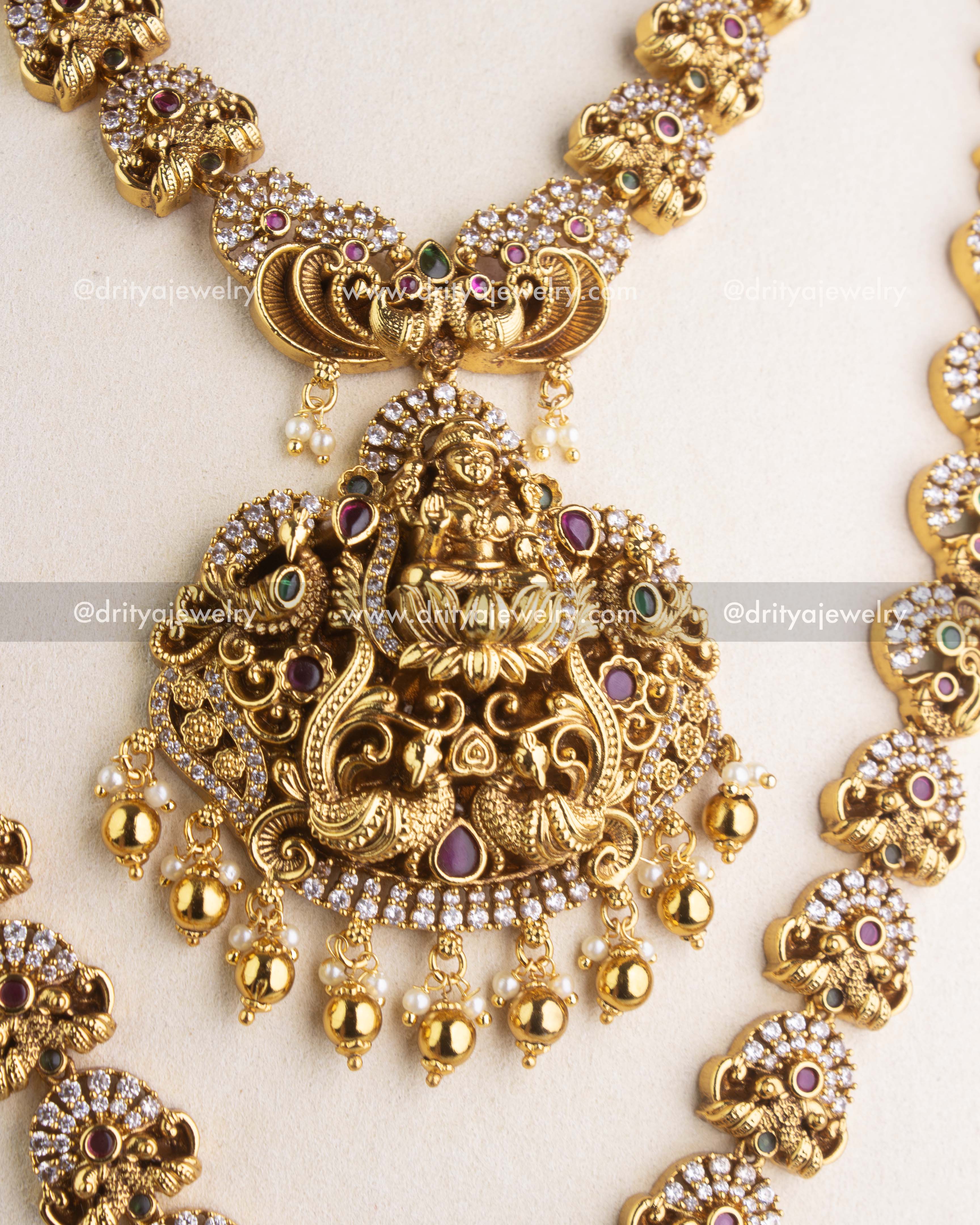 SKU 1163 Necklace Set angled view highlighting central god idol pendant and hanging beads