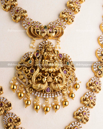 SKU 1163 Necklace Set angled view highlighting central god idol pendant and hanging beads
