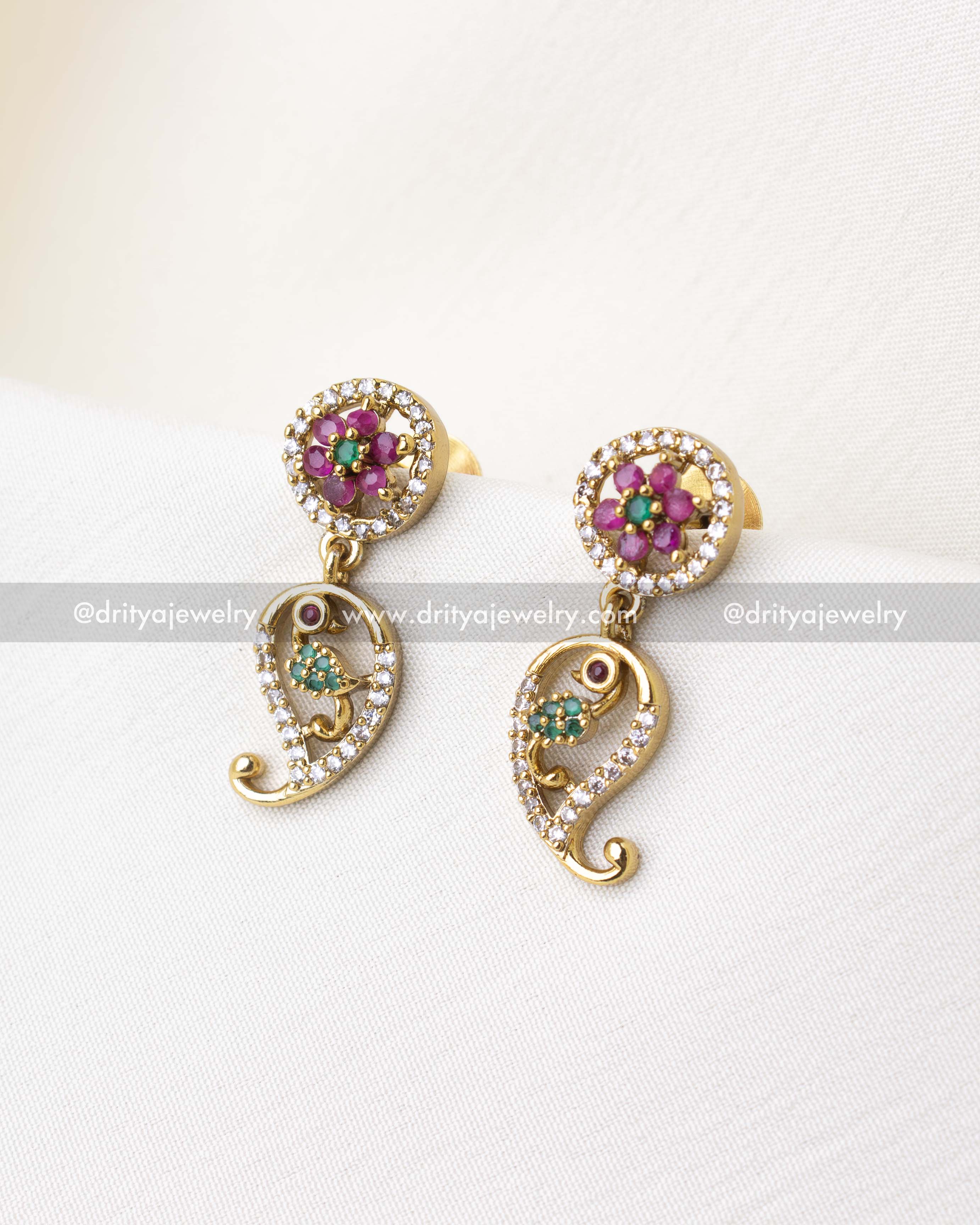 SKU 1290 paisley stone-studded earrings front view
