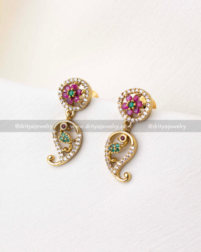 SKU 1290 paisley stone-studded earrings front view