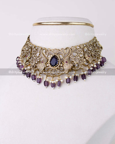 1309-PUCN purple bead Victorian choker necklace front close view