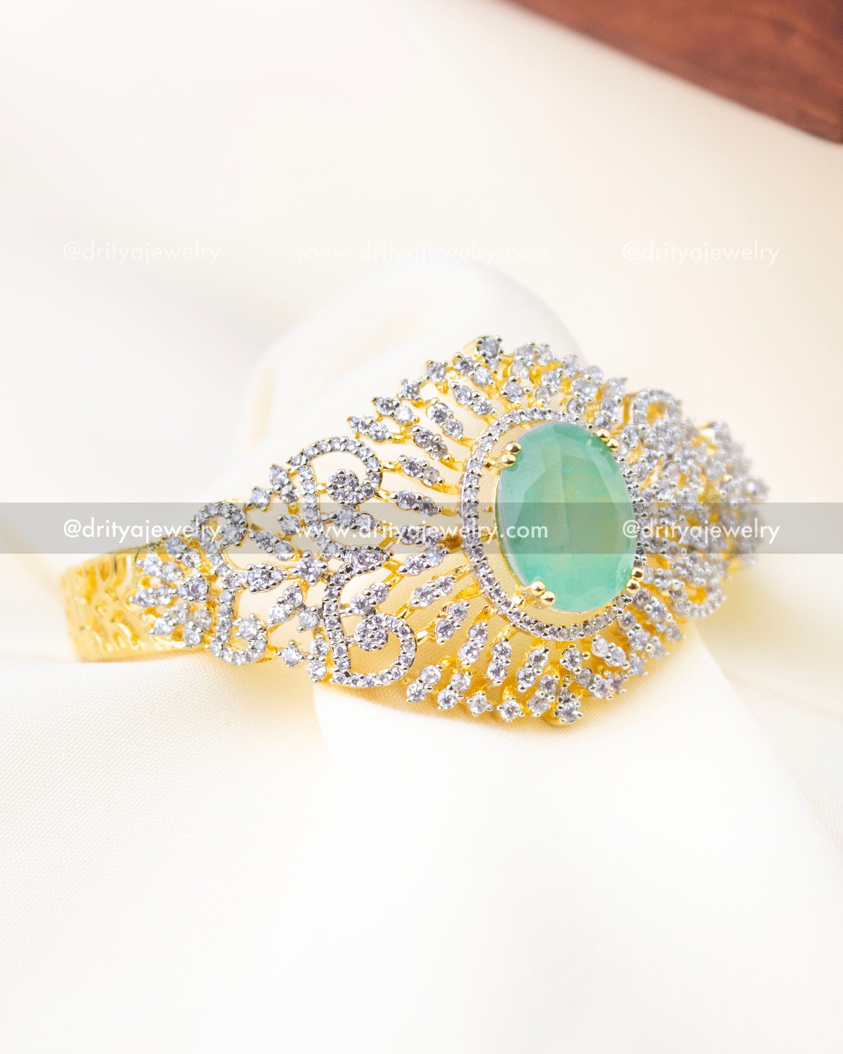 1295-MG full front view of premium diamond replica mint stone kada