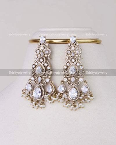1023-W close-up of matching big CZ stone bridal dangler earrings