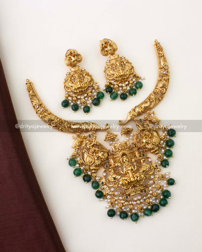 1263-G complete nakshi god idol necklace set with matching earrings