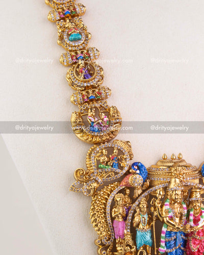 SKU 1246 - Side section of Srinivasa Kalyanam long necklace with deity panels and stones