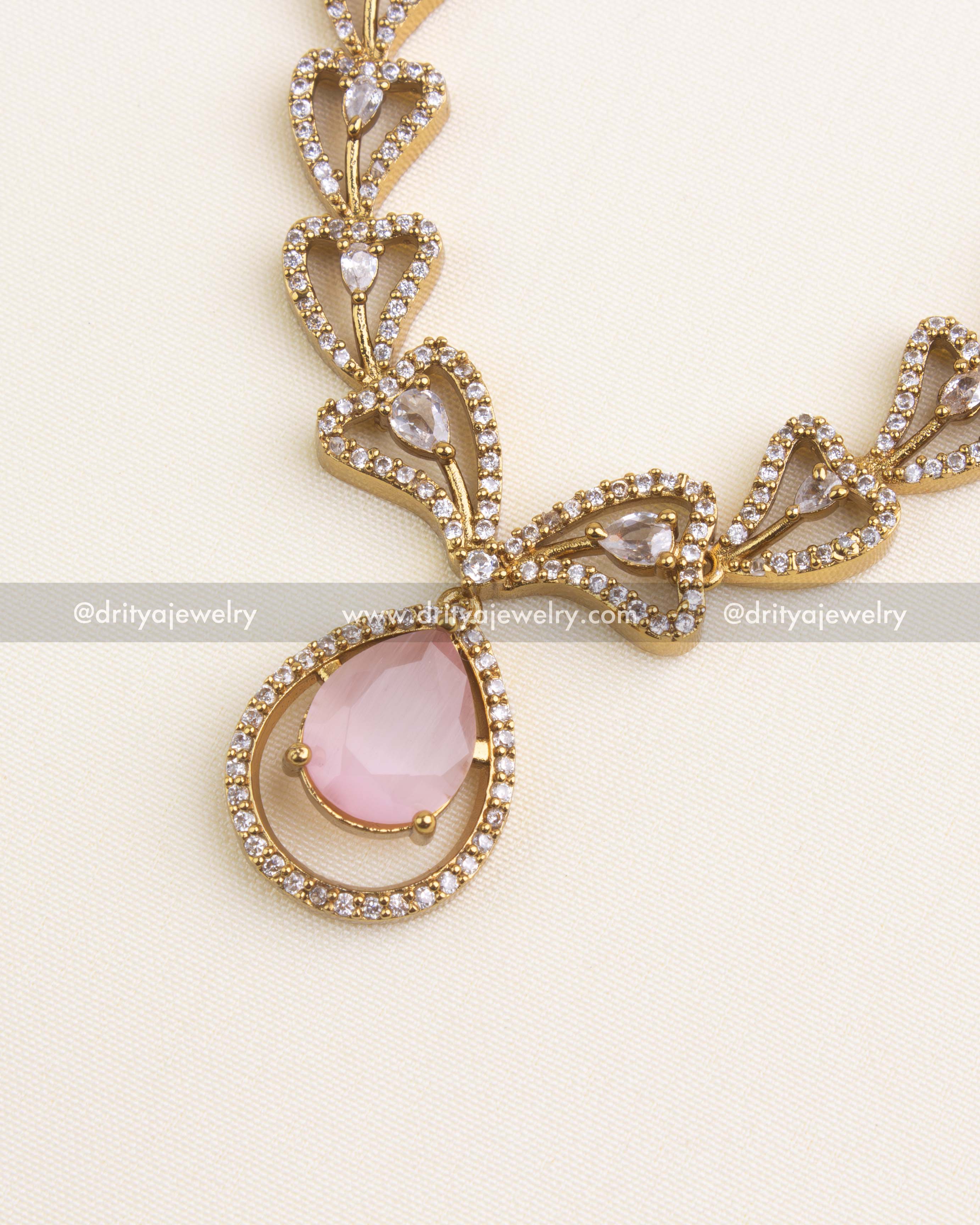 1152-BP - Necklace Set - Close-up of mint teardrop pendant with stone-studded border