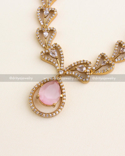 1152-BP - Necklace Set - Close-up of mint teardrop pendant with stone-studded border