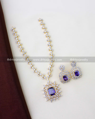 1276-PU full necklace set with short chain and matching earrings laid flat
