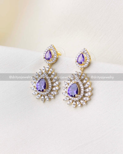 1287-PU - Purple stone diamond replica earrings front view
