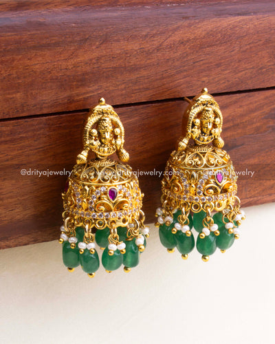 1123-ER - Earrings - Angled view showing side profile of temple-style jhumka earrings