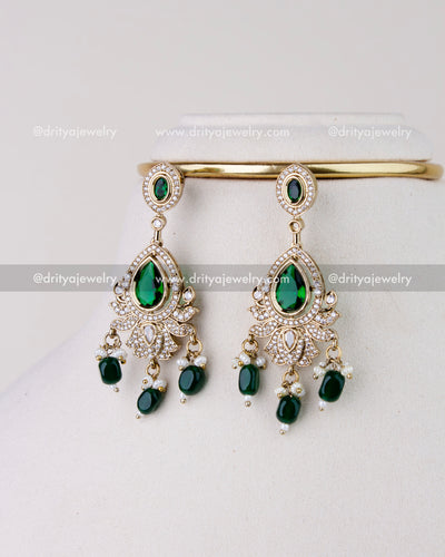 1275-G matching emerald stone-studded dangler earrings with bead drops