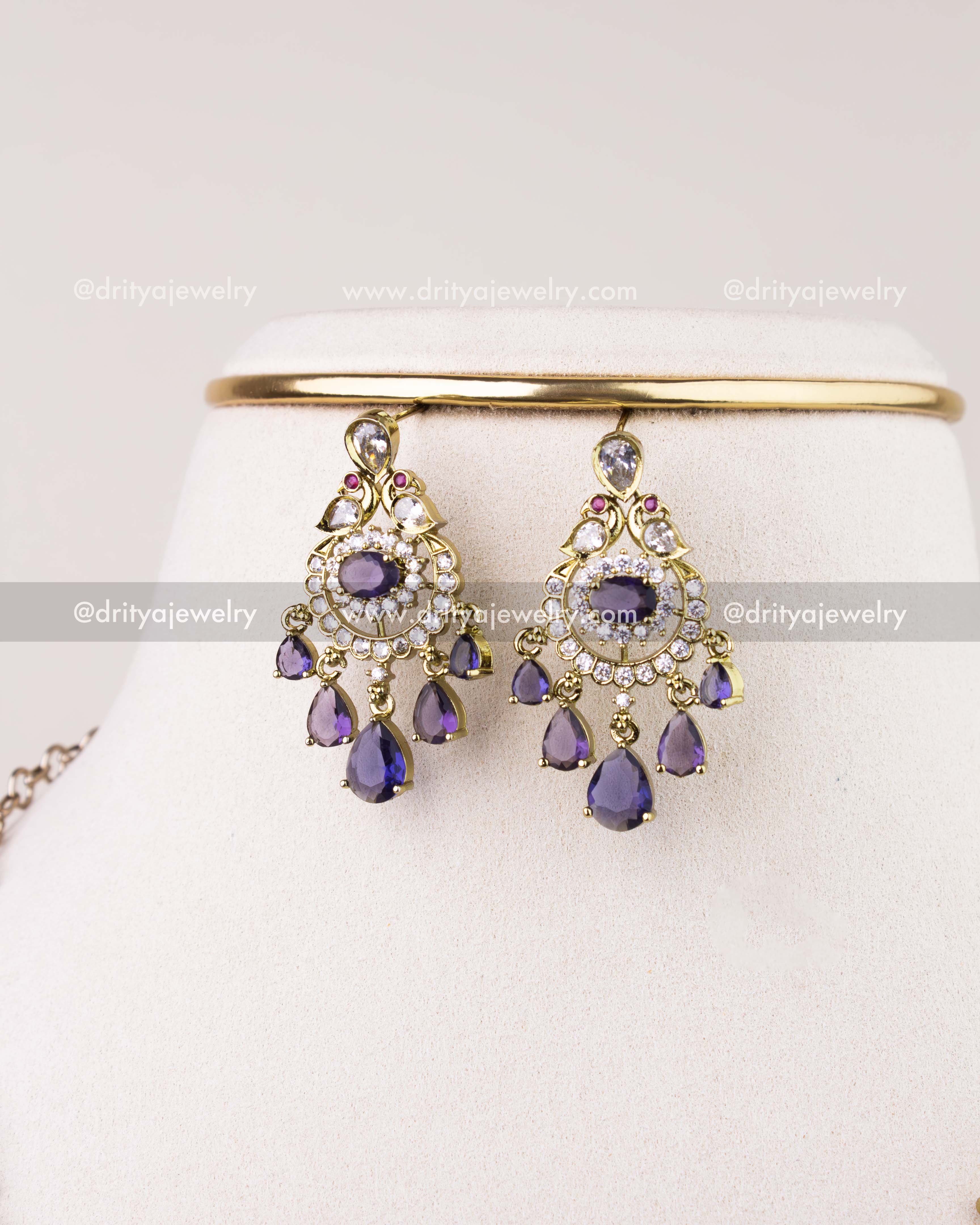 1088-PU - Close-up of matching purple stone Victorian earrings