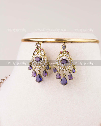 1088-PU - Close-up of matching purple stone Victorian earrings