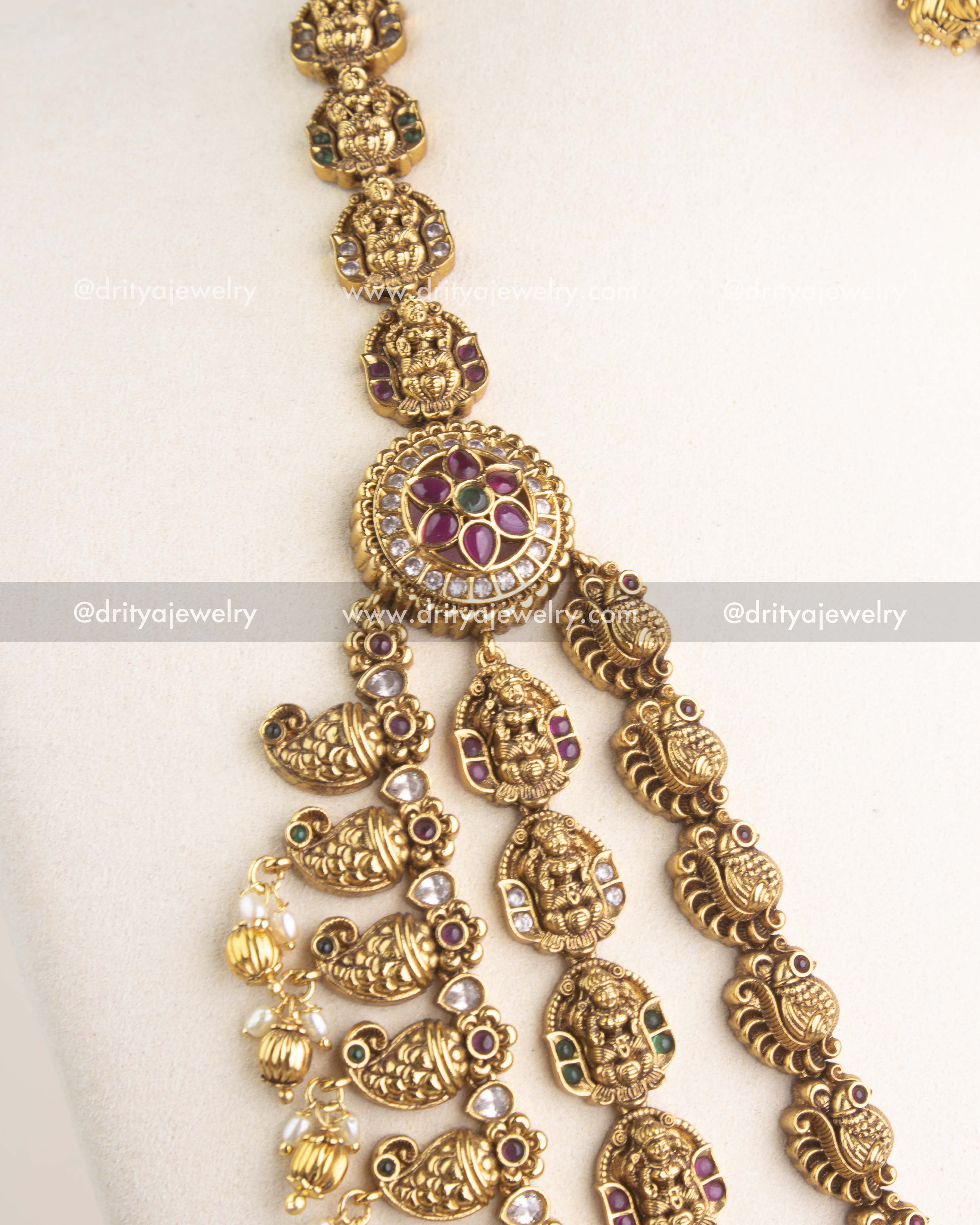 SKU 1162 Necklace Set close-up of upper necklace layers with stone-studded motifs