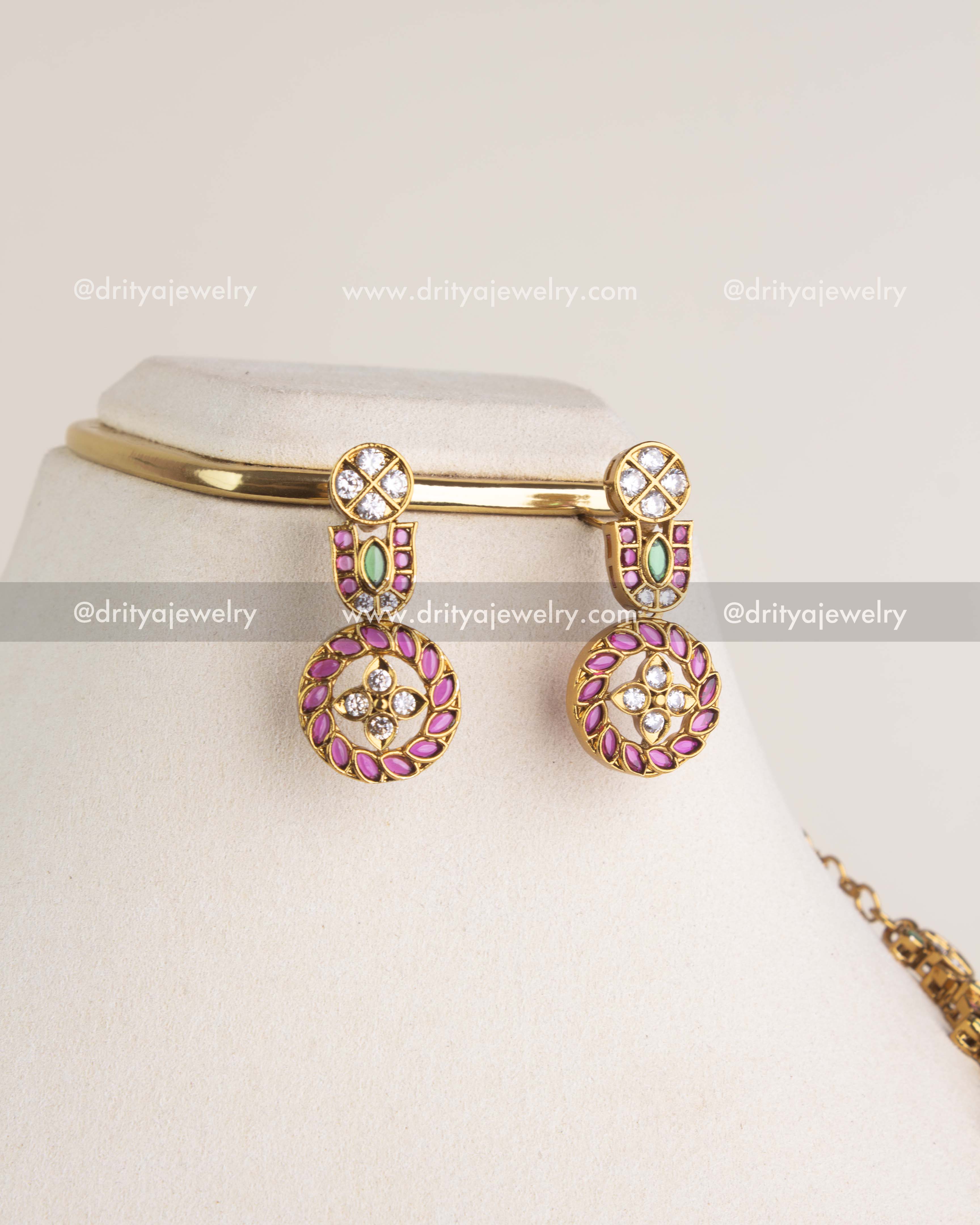 SKU 1158 Necklace Set close-up of matching CZ stone butta earrings