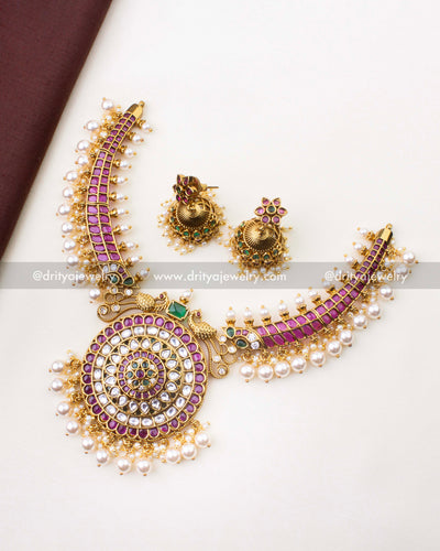 1248 - Full kanti-style short necklace set with matching jhumka earrings