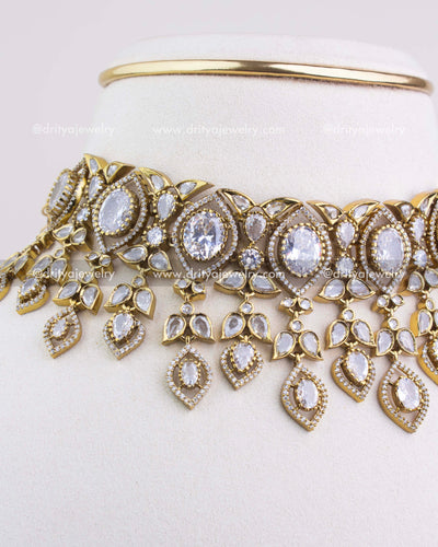 1236-W angled close-up of choker showing intricate AD and diamond-white stone detailing