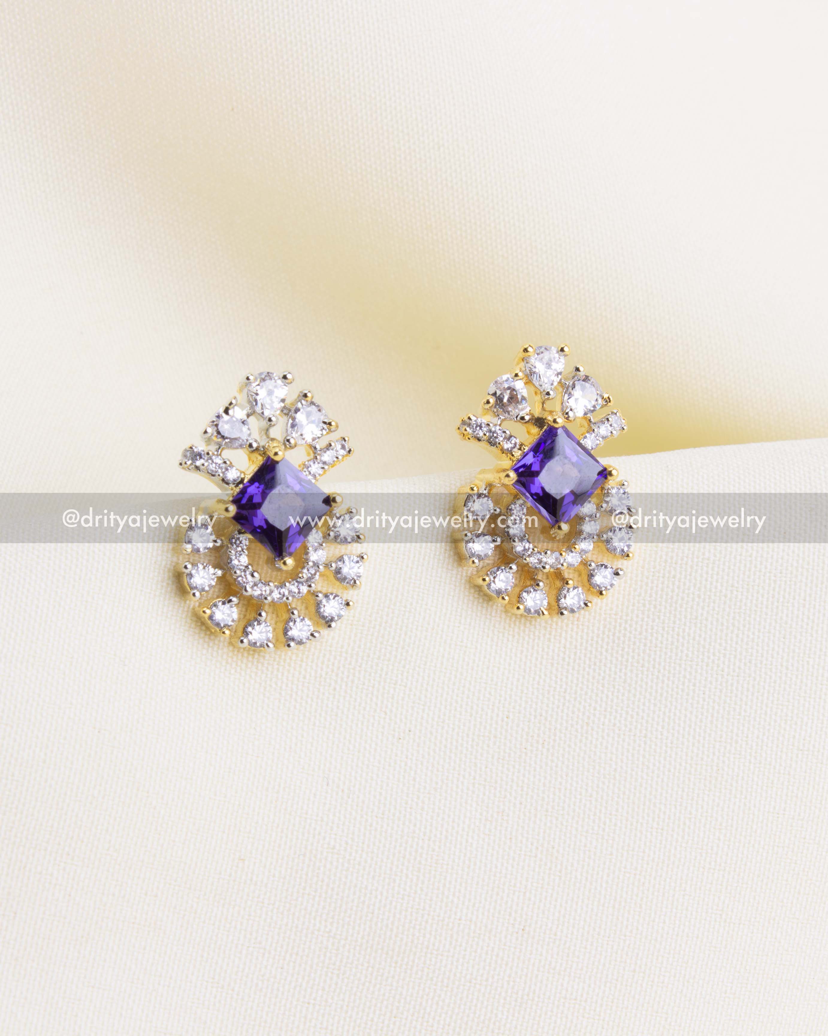 1196-PU pendant set earrings front view with purple crystal and CZ stones