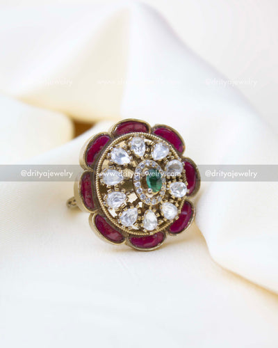 SKU 1274 premium Victorian kemp stone adjustable ring front floral view
