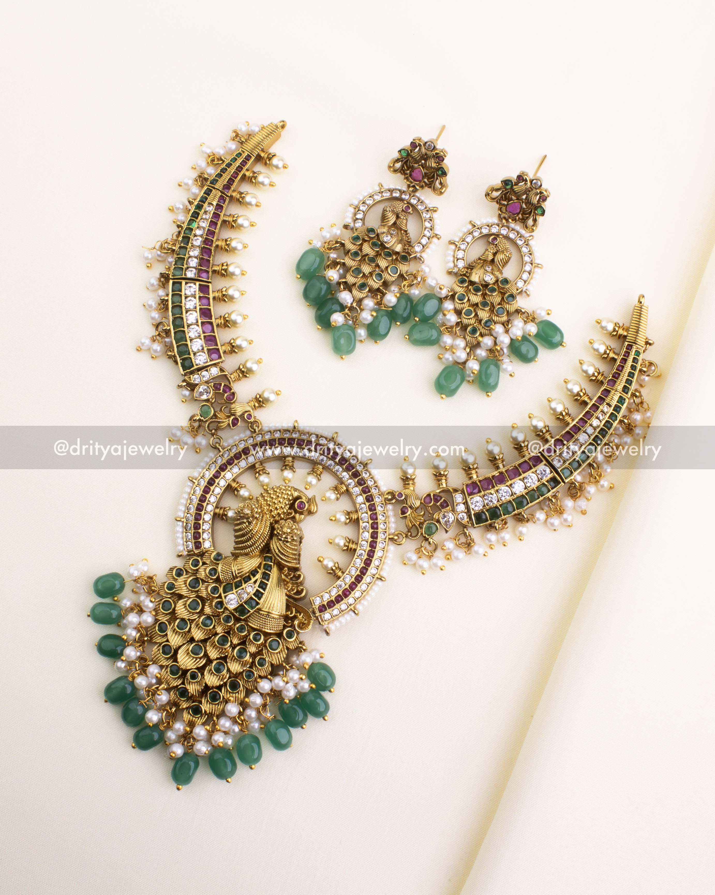 SKU 1108 Necklace Set - Full necklace and matching earrings laid flat front view