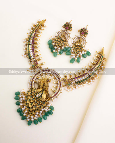 SKU 1108 Necklace Set - Full necklace and matching earrings laid flat front view