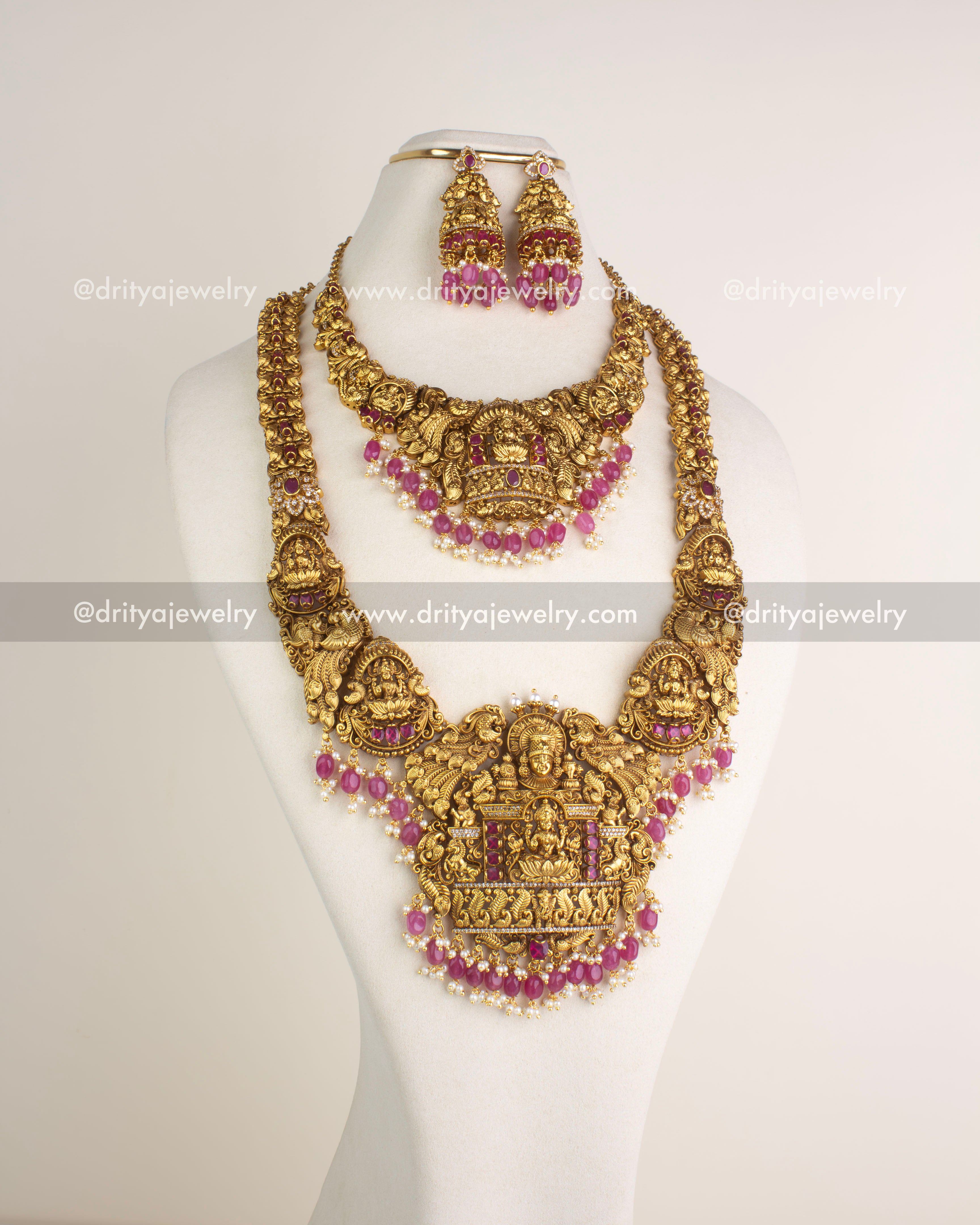 1207-SET - Necklace Set - Full bridal set with long necklace, short necklace and earrings