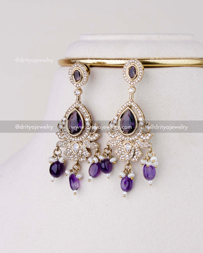 1275-PU matching purple stone Victorian dangler earrings front view