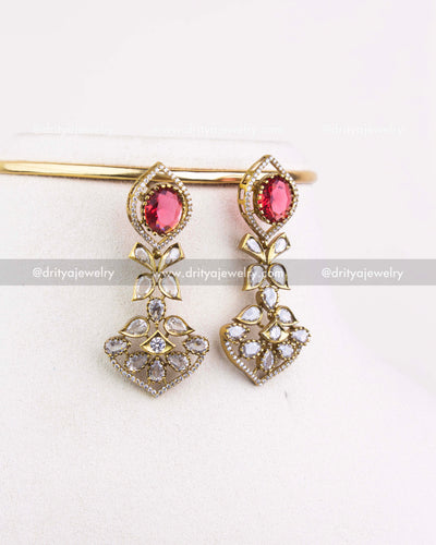 1236-R matching Victorian-style red stone dangler earrings close-up