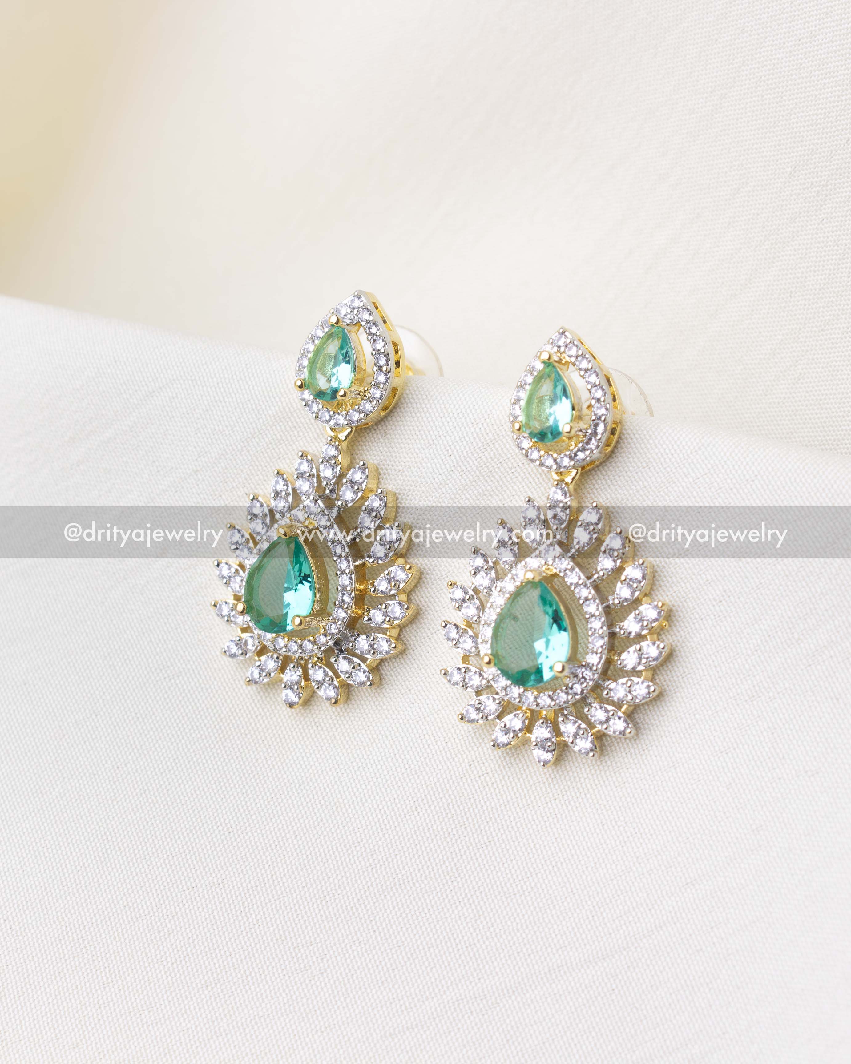 1287-RE emerald and diamond replica drop earrings front view