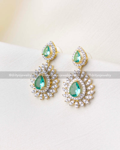 1287-RE emerald and diamond replica drop earrings front view