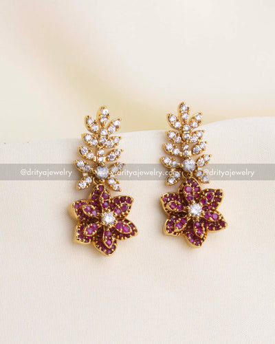 SKU 1113 - Necklace Set - Front view of matching CZ floral drop earrings