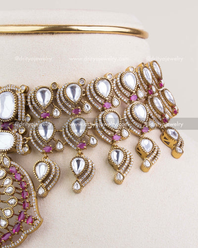 SKU 1234 side close-up of Kundan choker necklace detailing and dangling motifs