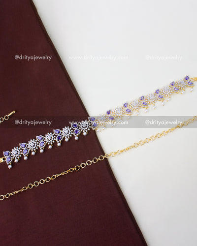 1289-PU premium purple CZ stone hip chain full view with dual-tone finish