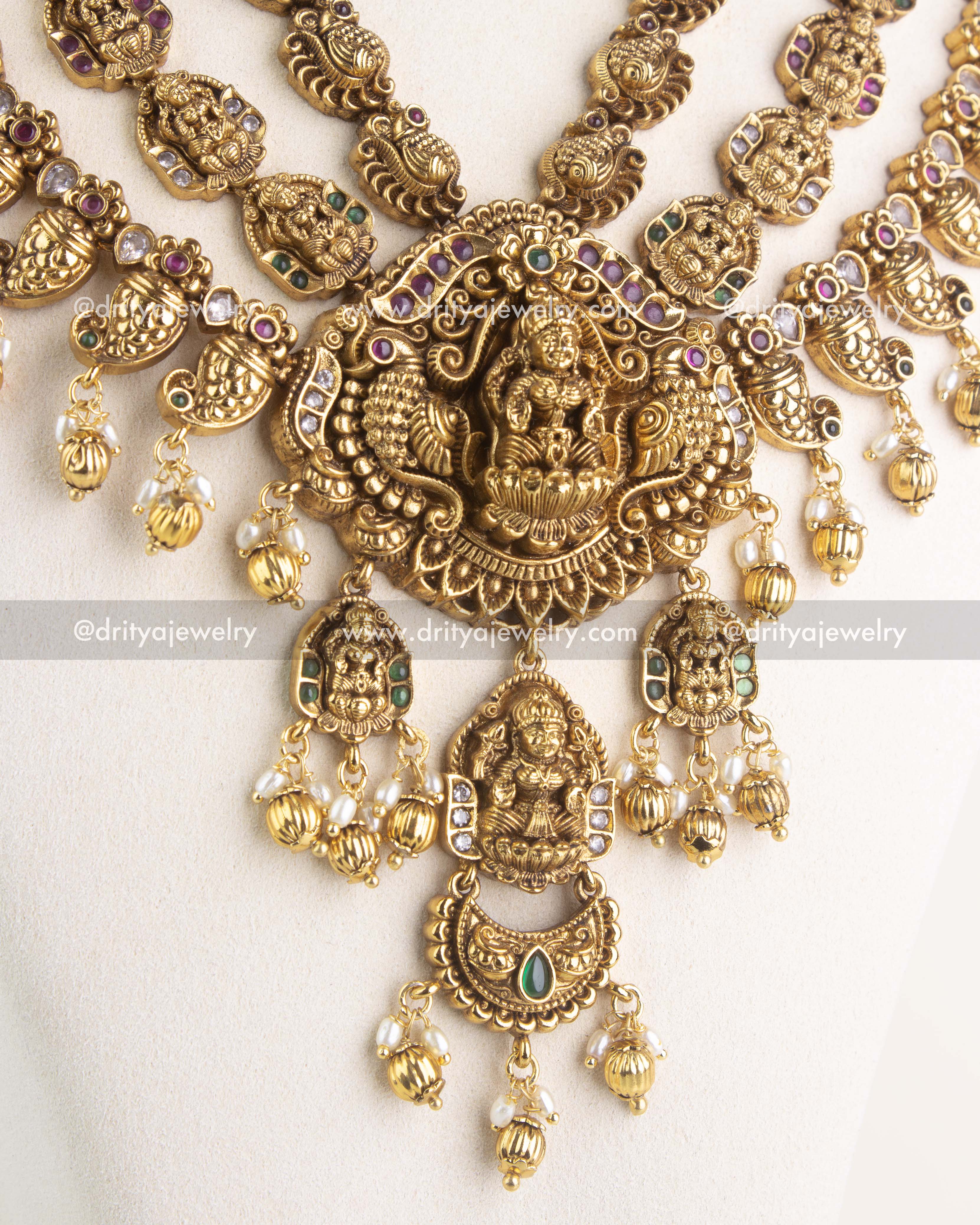 SKU 1162 Necklace Set detailed view of central pendant and hanging god idol charms