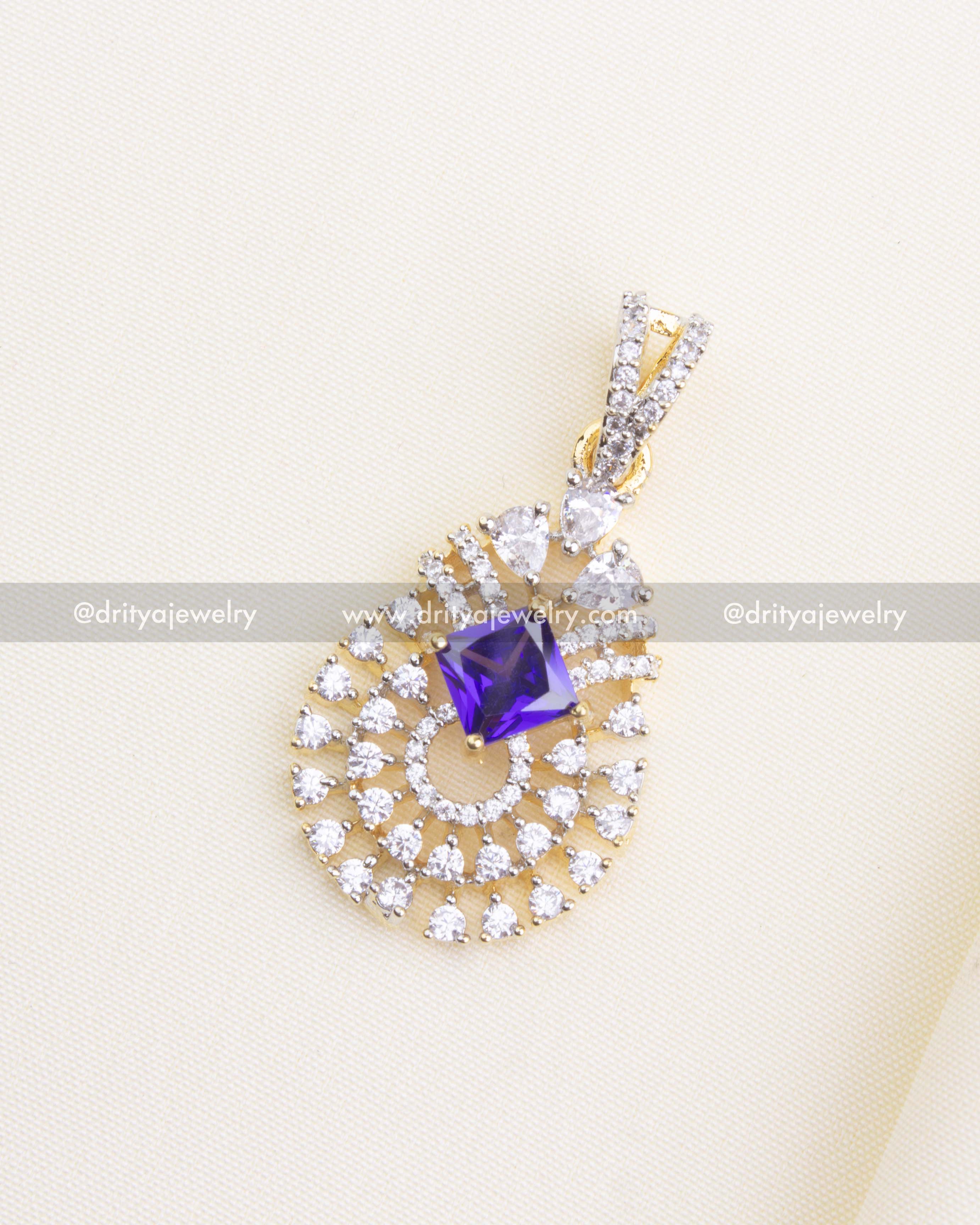 1196-PU oval pendant close-up showing purple center stone and CZ halo