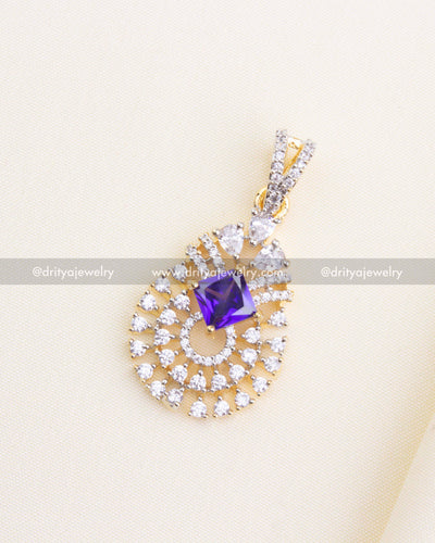 1196-PU oval pendant close-up showing purple center stone and CZ halo