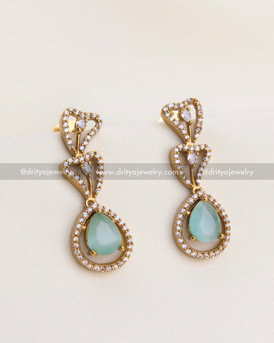 1152-MG Necklace Set - close-up front view of matching earrings with blush pink pear stones