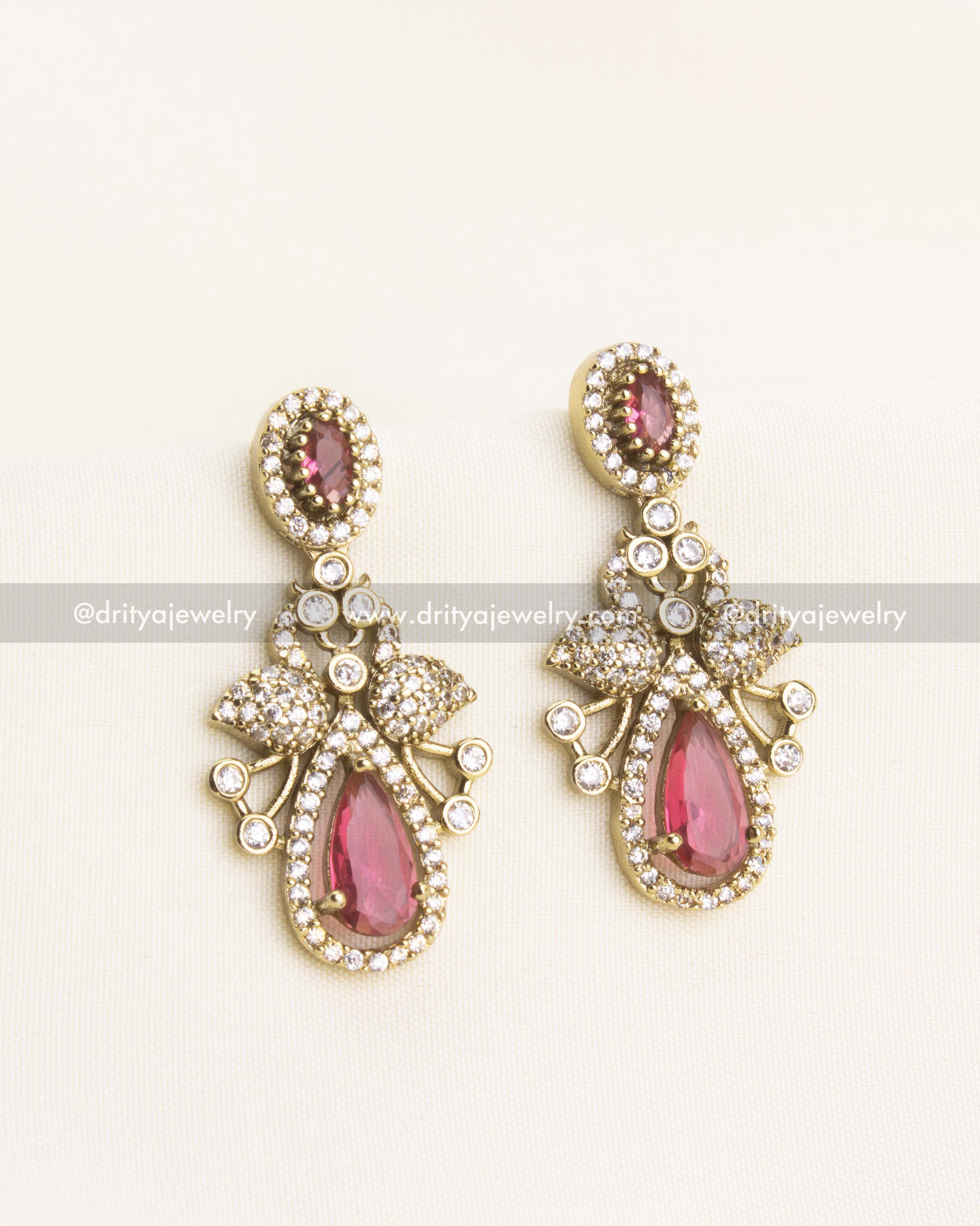 1166-R Victorian red stone earrings front view