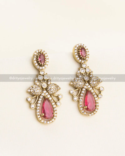 1166-R Victorian red stone earrings front view